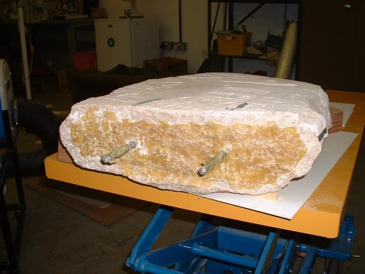 Using Epoxy and Polyester resin for attaching the heavy fragments of stone 